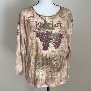 Vintage Y2K Cactus Merlot Wine Graphic Brown Long Sleeve Knit Top Women L